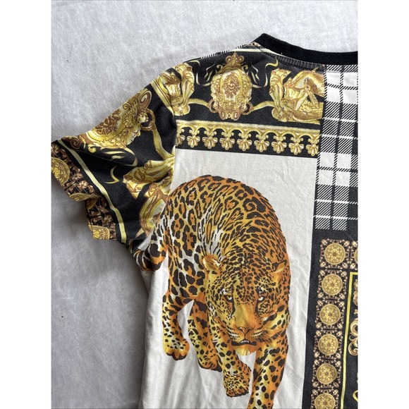 Rise As 1ne RS1NE T Shirt Mens M Multicolor Casual Gold Plaid Leopard Print - Picture 13 of 14
